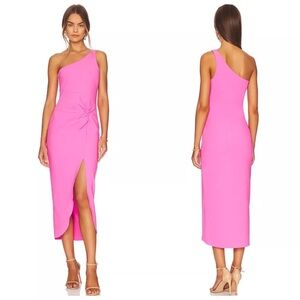LIKELY NWT pink one shoulder midi split dress size 2